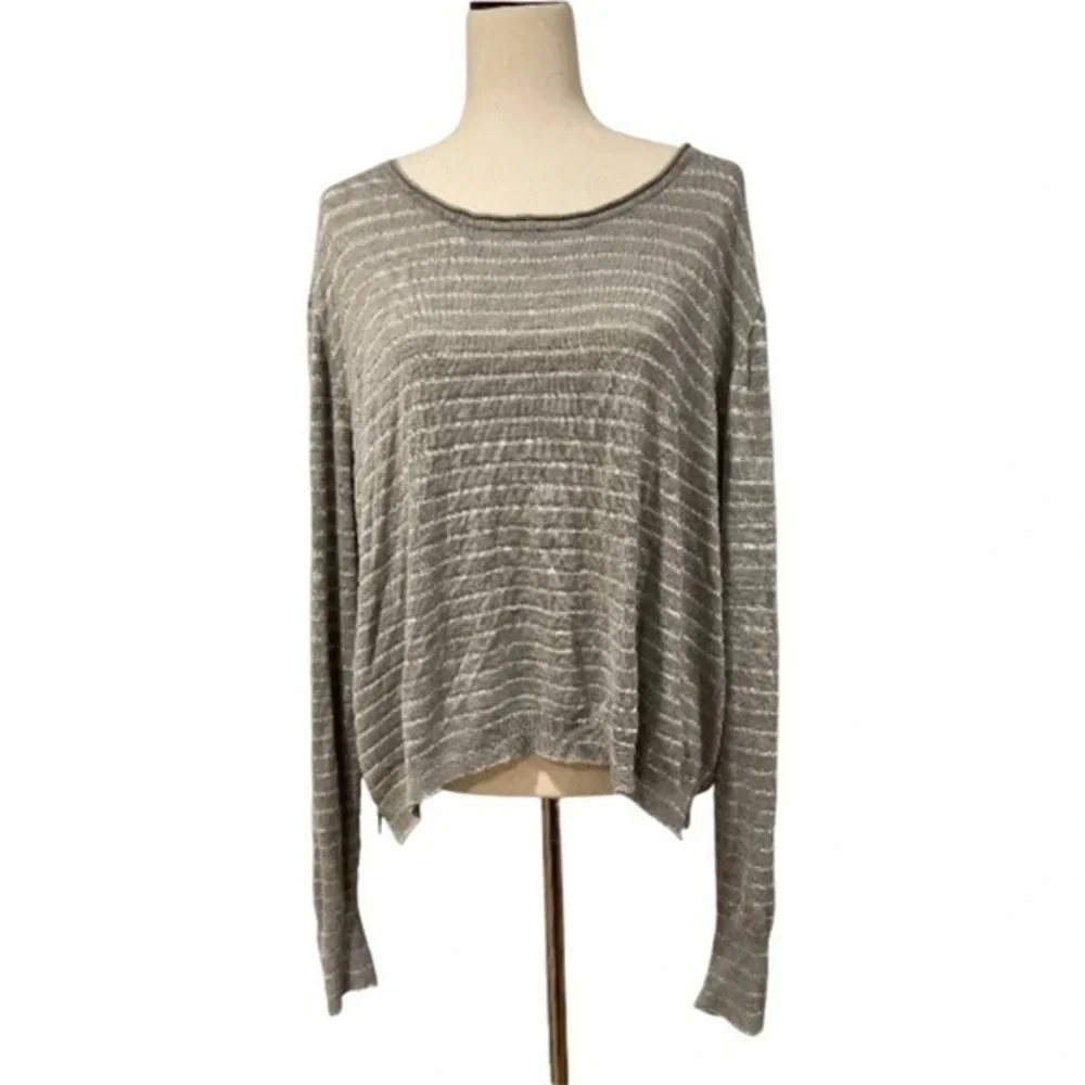 Lane Bryant 26 28 Gray Silver Sweater Cropped Thin Stripe Holiday Casual
